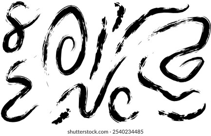 Abstract black curvy line set for decoration. Vector illustration