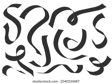 Abstract black curvy line set for decoration. Vector illustration