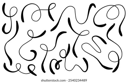 Abstract black curvy line set for decoration. Vector illustration