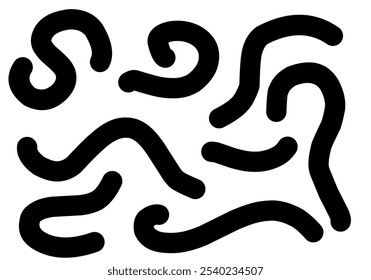 Abstract black curvy line set for decoration. Vector illustration