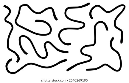 Abstract black curvy line set for decoration. Vector illustration. Children doodle line hand drawing.