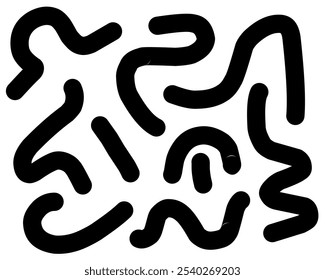 Abstract black curvy line set for decoration. Vector illustration. Children doodle line hand drawing.