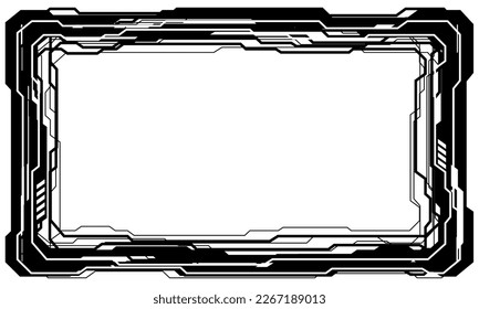 Abstract black cyber circuit line frame HUD blank space on white design modern technology futuristic background vector illustration.