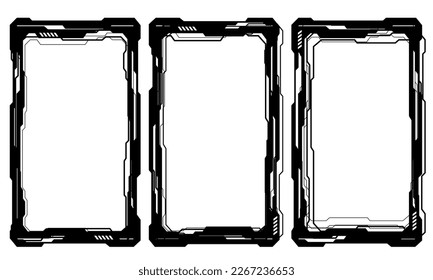 Abstract black cyber circuit line frame HUD blank space collection set on white design modern technology futuristic background vector illustration.