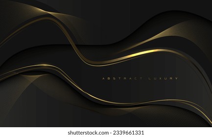 Abstract black dark gold line geometric curve design premium luxury exclusive background vector illustration.
