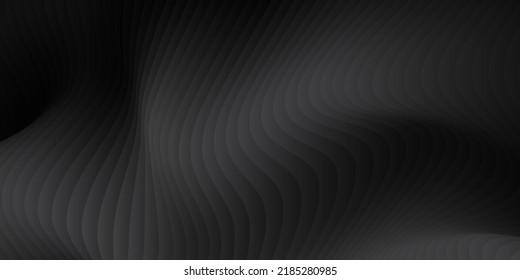 Abstrakte schwarz-dunkelgraue Wellenstruktur mit glatter Bogendecke für luxuriösen, modernen Hintergrund. Vektorgrafik.