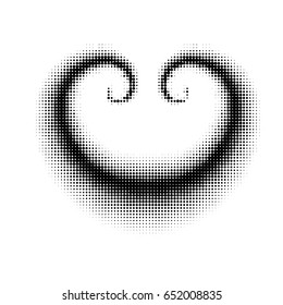 Abstract black decorative background with halftone, geometric effect, spiral, stream, swirl, moving wave and vortex