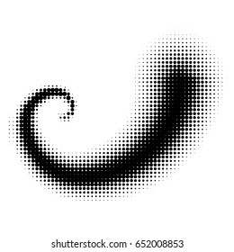 Abstract black decorative background with halftone, geometric effect, spiral, stream, swirl, moving wave and vortex