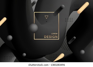 Abstract black design gradient geometric colorful wavy minimal background. Abstract fluid forms. Trendy liquid 3d figure. Modern template for greeting card, flyer, brochure or banner