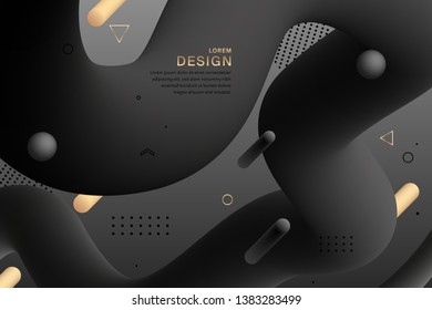 Abstract black design gradient geometric colorful wavy minimal background. Abstract fluid forms. Trendy liquid 3d figure. Modern template for greeting card, flyer, brochure or banner