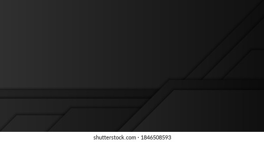 Abstract black diagonal overlap layer background, geometric illustration, dark minimal design with copy space