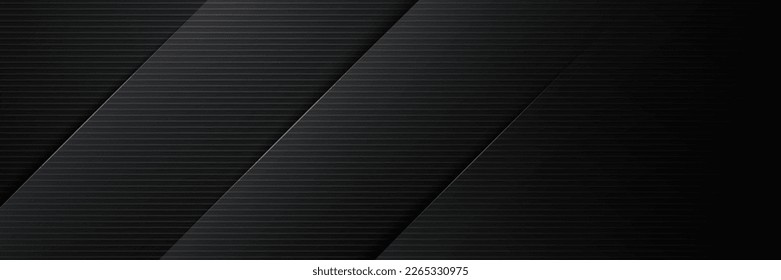 Abstract black diagonal overlap layer dimension background with stripes lines texture and shadow. Modern luxury banner template design. Paper style. Vector illustration