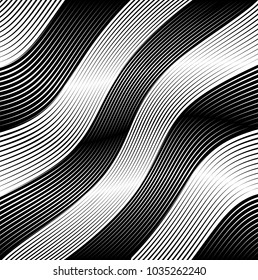Abstract Black Diagonal Striped Background . Vector curved slanting, oblique lines texture