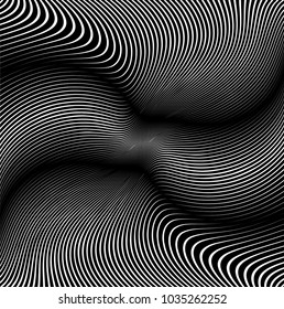 Abstract Black Diagonal Striped Background . Vector curved slanting, oblique lines texture