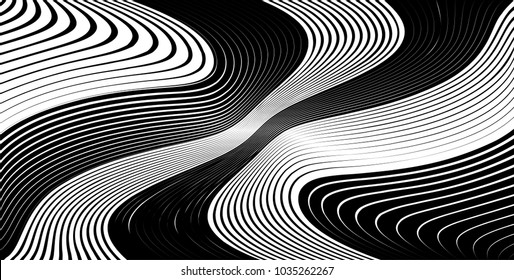 Abstract Black Diagonal Striped Background . Vector curved slanting, oblique lines texture