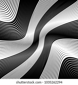 Abstract Black Diagonal Striped Background . Vector curved slanting, oblique lines texture
