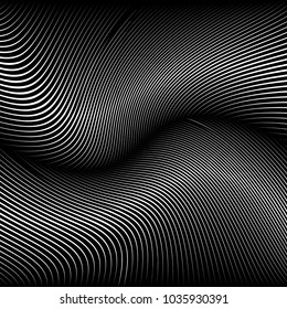 Abstract Black Diagonal Striped Background . Vector curved slanting, oblique lines texture