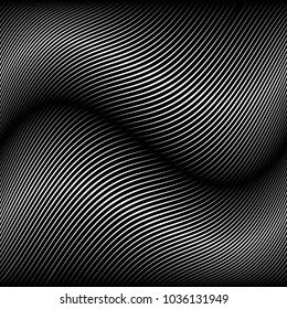 Abstract Black Diagonal Striped Background . Vector curved slanting, oblique lines texture
