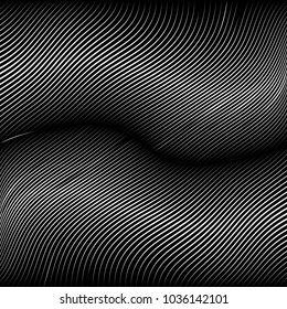 Abstract Black Diagonal Striped Background . Vector curved slanting, oblique lines texture