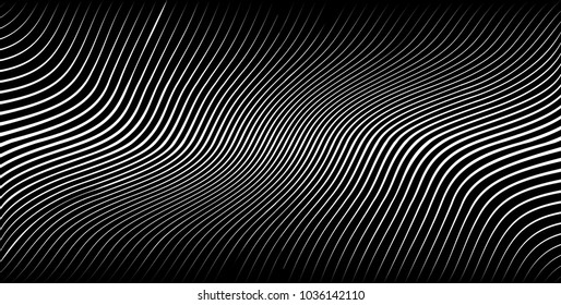 Abstract Black Diagonal Striped Background . Vector curved slanting, oblique lines texture