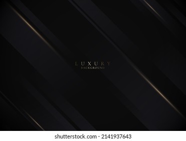 Abstract black diagonal stripes pattern with golden lighting effect on dark background. Luxury style. Vector illustration