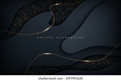 Abstract black dimension layers with gold line 