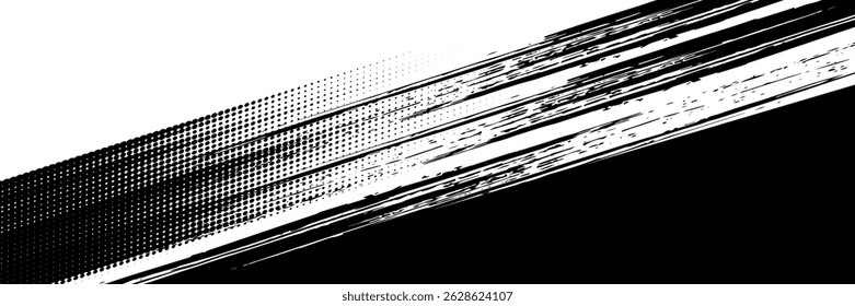 Fundo preto e preto sujo Grunge com efeito de meio-tom. Plano de Fundo dos Esportes com Ilustração de Traçado de Pincel	
