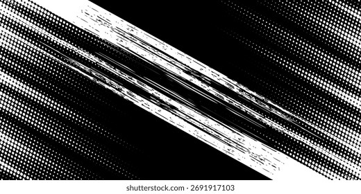 Abstractas fondo de grunge sucio negro y negro con efecto de semitono. Fondo deportivo con ilustración de pincelada	