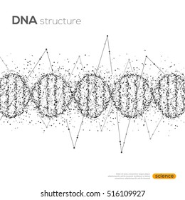 Abstract Black DNA Spirals with Small Particles Isolated on White Background. Vector Illustration. Science and Medical Research Concept. Molecular Structure