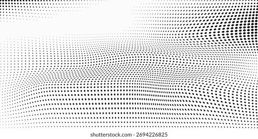 Abstractas semitono de punto negro sobre fondo blanco. Efecto de estilo punteado moderno.