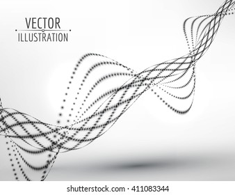 Abstract black dot wave. Lines with shadow. Vector graphic background.