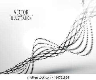 Abstract black dot wave. Lines with shadow. Vector graphic background.