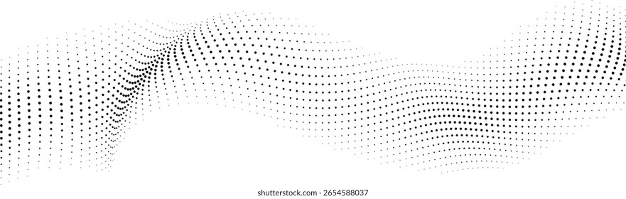 Abstract black dot wave pattern on a clean white background