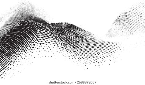 Los puntos negros Abstractas crean un paisaje texturizado y dimensional sobre un fondo blanco.