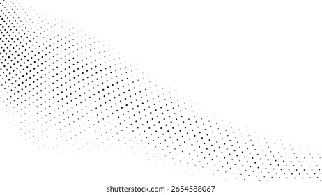 Abstract black dots forming a diagonal gradient pattern on a white background