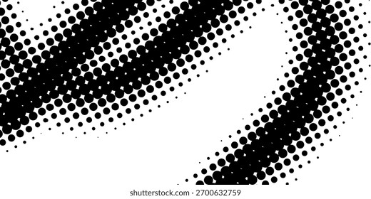 Abstractas puntos negros que forman un patrón de onda dinámica sobre un fondo blanco limpio. Diseño de moda creativo moderno en Ilustración vectorial