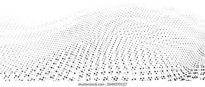 Pontos pretos abstratos formando um padrão de onda sobre um fundo branco