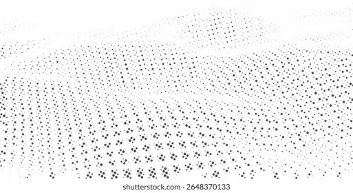 Abstract black dots forming a wave pattern on a white background