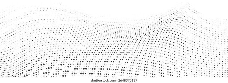 Abstract black dots forming a wave pattern on a white background