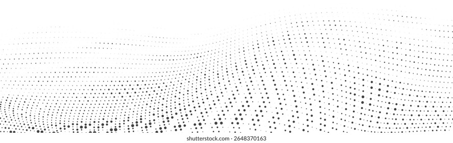 Abstract black dots forming a wave pattern on a white background