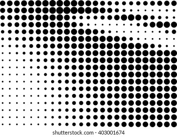 Abstract black dots halftone shaded background over white