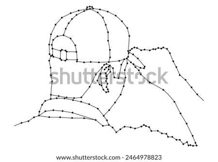 Abstract black dots with a man wearing a baseball cap, illustration background, vector file