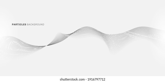 Abstract black dots particles flowing wavy lines pattern on white background. You can use for technology, energy, science, music, etc. Vector illustration