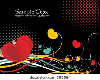 abstract black dotted background with colorful stripes, romantic heart