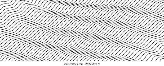 Abstractas fondo negro punteado de líneas onduladas curvas. Rayas grises Horizontales deformadas. Vector de la composición dinámica de la figura de punto lineal.