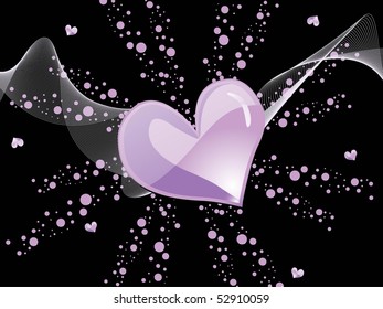 abstract black dotted background with purple heart, wave