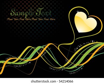 abstract black dotted background with romantic heart, curve stripes