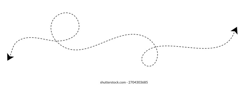 Abstract black dotted line location arrow. Hand drawn line doodle arrow, curve arrow icon vector set. Wavy dot line arrow collection .

Keywords language: English