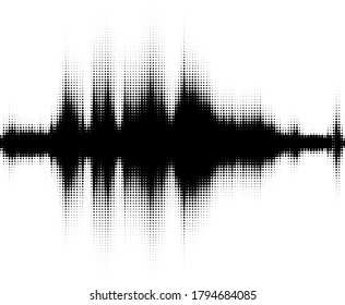 Abstract black dotted sound wave on white background. Vector illustration.