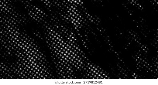 Abstrakte, schwarze, gepunktete Textur mit chaotischer Bewegung und schroffem Halbtoneffekt. Erstellt ein leistungsstarkes visuelles Element für Poster, Branding und experimentelle digitale Kunstwerke.